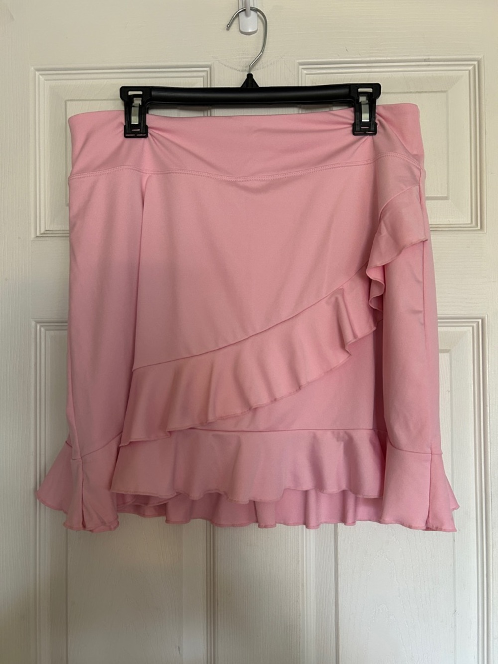 Pink Ruffle Tiered Women's Skort with shorts underneath